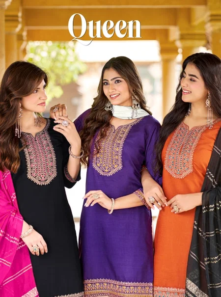 Queen By Banwery Vertican Embroidery Readymade Patiyala Dress 